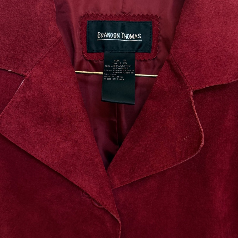 Vintage Brandon Thomas Garnet Cranberry Suede Leather Blazer XL Y2K - Picture 3 of 7